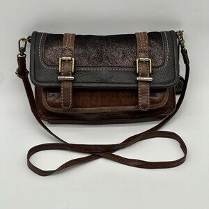 The Sak Leather Tri-Color Adjustable Crossbody Bag Metallic Buckle Boho Purse